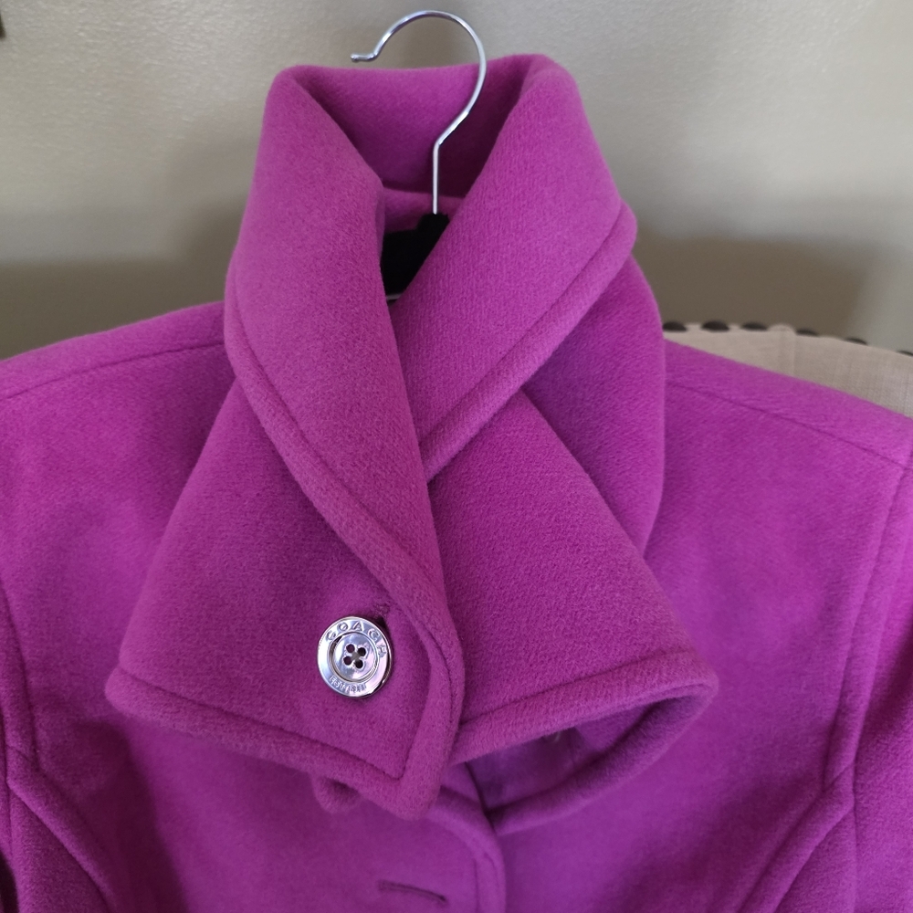 NWOT Coach Extra Small Fusha Peacoat With Silver Buttons - Picture 3 of 12
